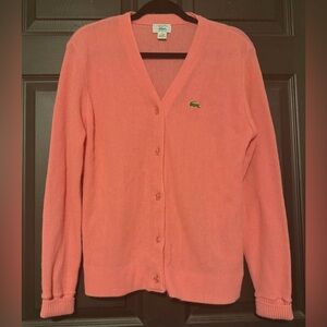 Izod Lacoste Vintage Pink Front Button Knit Cardigan Sweater Size  40